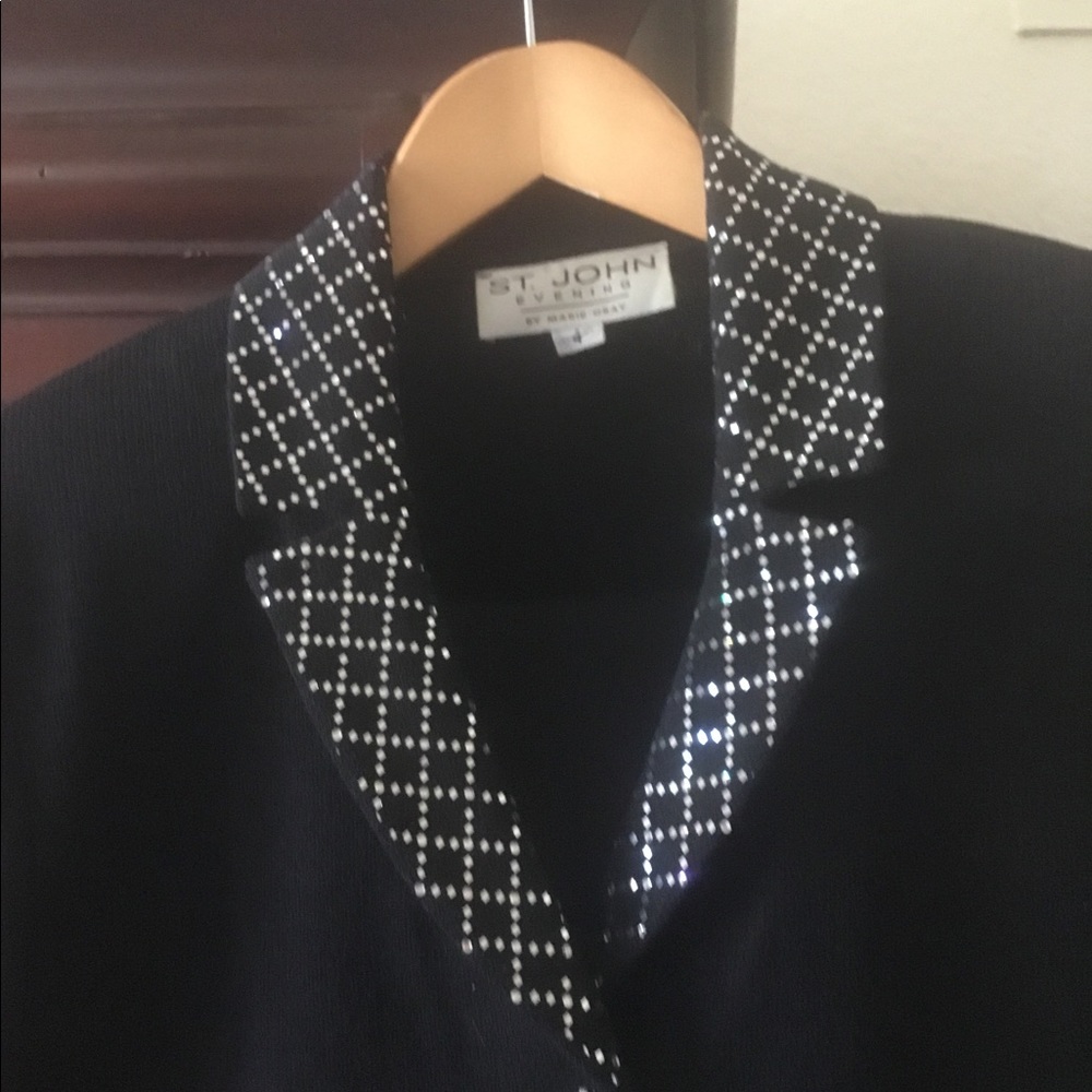 St. John evening black & silver knit pant suit